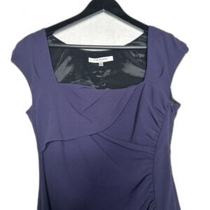 L.K. Bennett Davina Purple Ruched Sheath Dress Size 8 Cap Sleeve Cocktail Classy